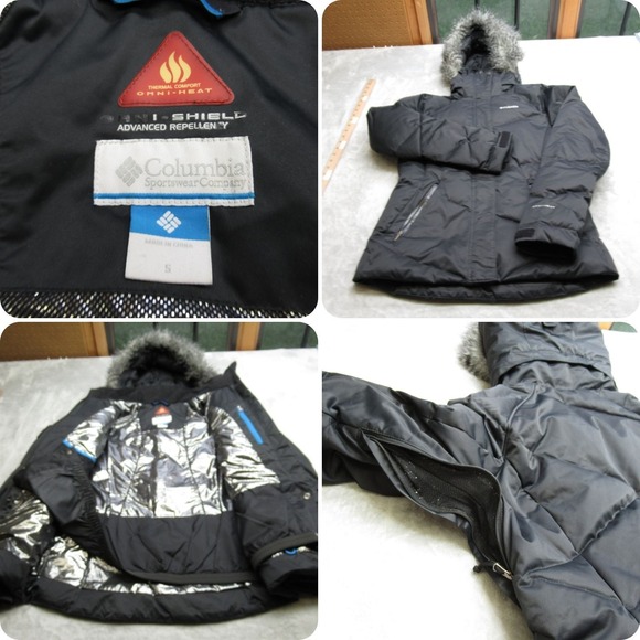 Columbia Down Jacket Womens Small Black Omni-Heat Faux Fur Hood Insulated Puffer - Picture 1 of 16